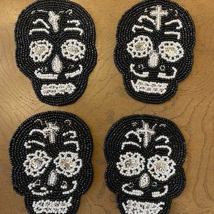 Set of 4 Jack Lantern Lane Halloween Beaded Skull Coaster